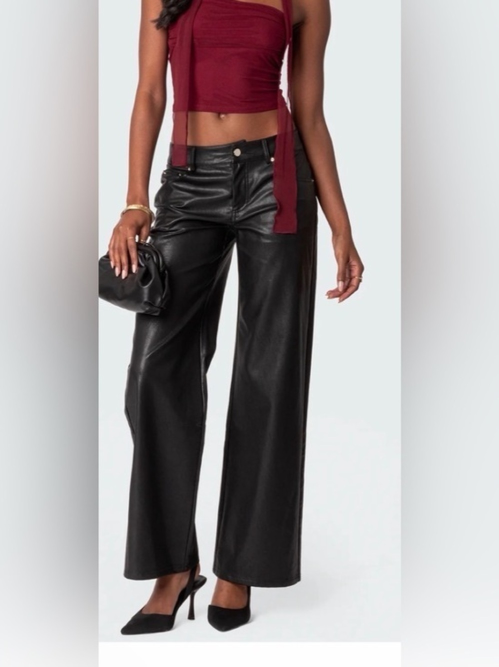NWT Edikted Black Faux Leather Wide-Leg Pants size XS